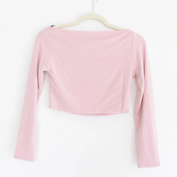 SER.O.YA ELLIS Pastel Pink Crop Top Long Sleeve Shirt Balletcore Top M - Picture 8 of 9